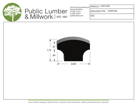 1-3/4"x2-5/8" Hand Rail RAPL2583