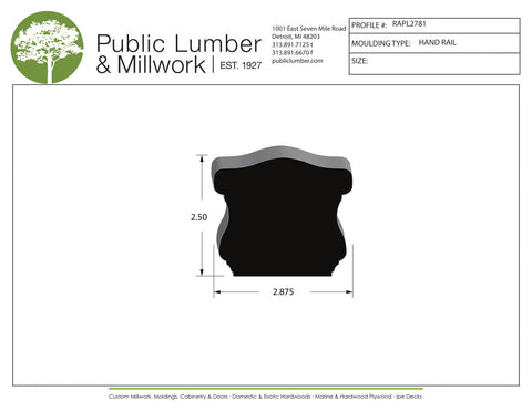 2-1/2"x2-7/8" Hand Rail RAPL2781