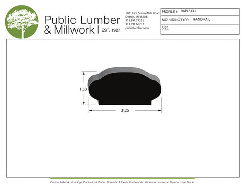 1-1/2"x3-1/4" Hand Rail RAPL3141