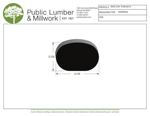 2-1/8"x3-1/8" Hand Rail RAPL3181