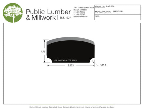1-3/4"x3-5/8" Hand Rail RAPL3581