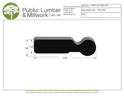 1-7/16"x5-1/2" Hand Rail RAPL5122