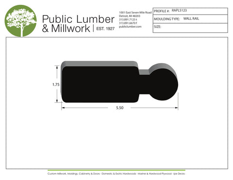 1-3/4"x5-1/2" Hand Rail RAPL5123