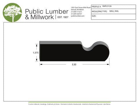 1-3/8"x5-1/2" Hand Rail RAPL5124