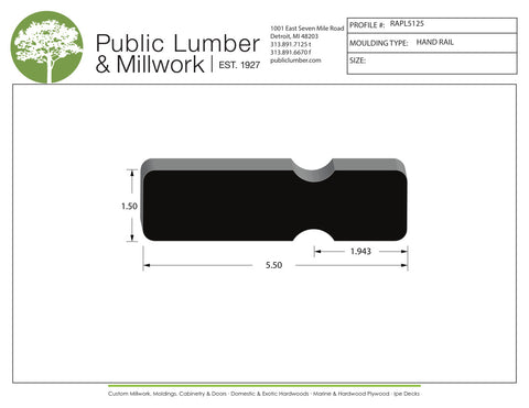 1-1/2"x5-1/2" Hand Rail RAPL5125