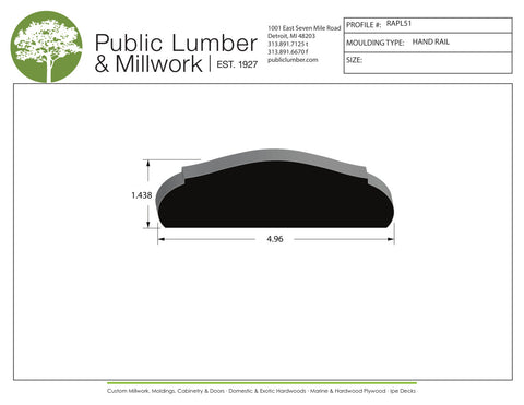 1-7/16"x4-15/16" Hand Rail RAPL51