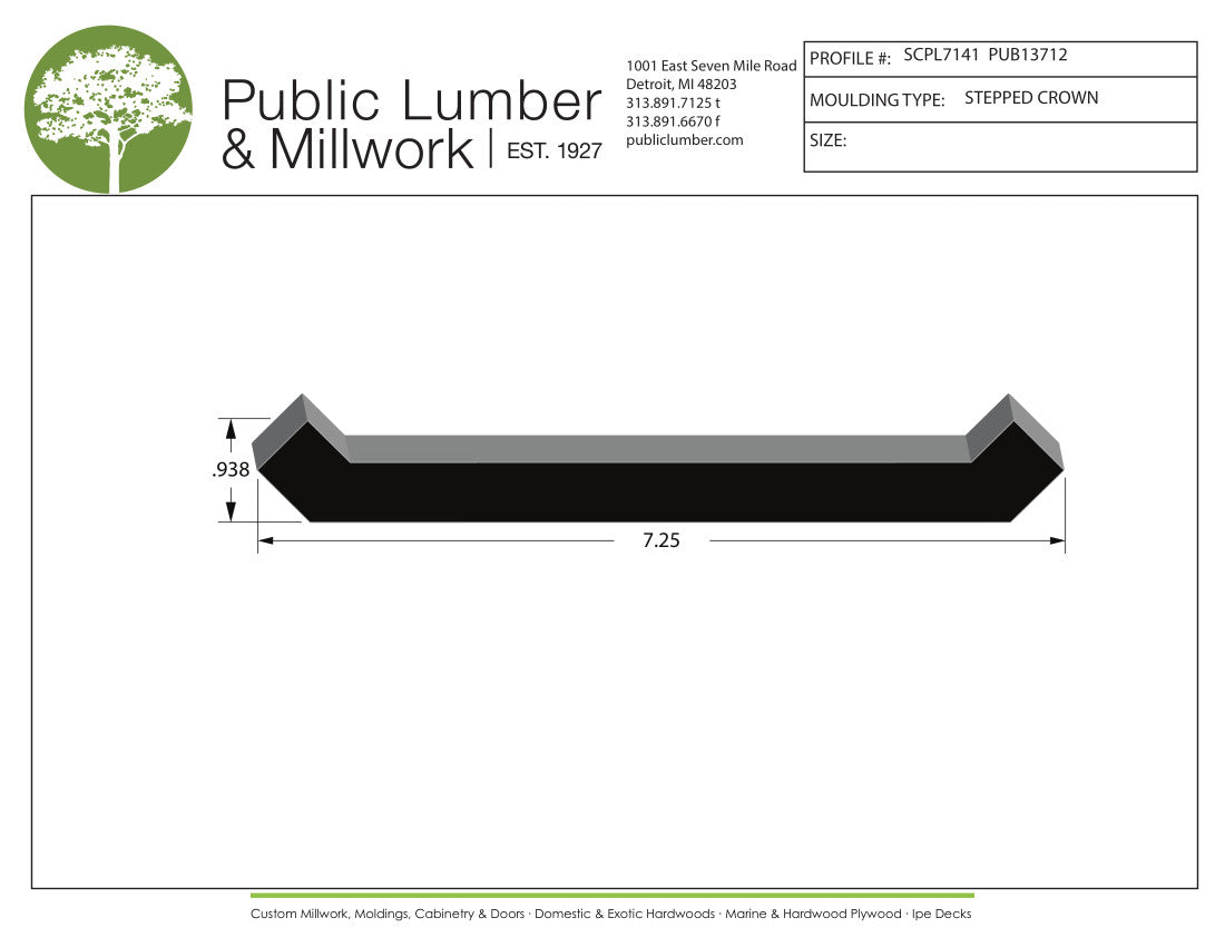 15/16"x7-1/4" Stepped Crown SCPL7141