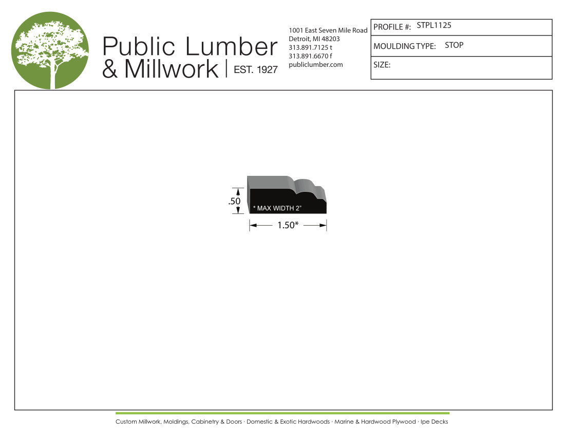 1/2"x1-1/2" Stop Moulding STPL1125