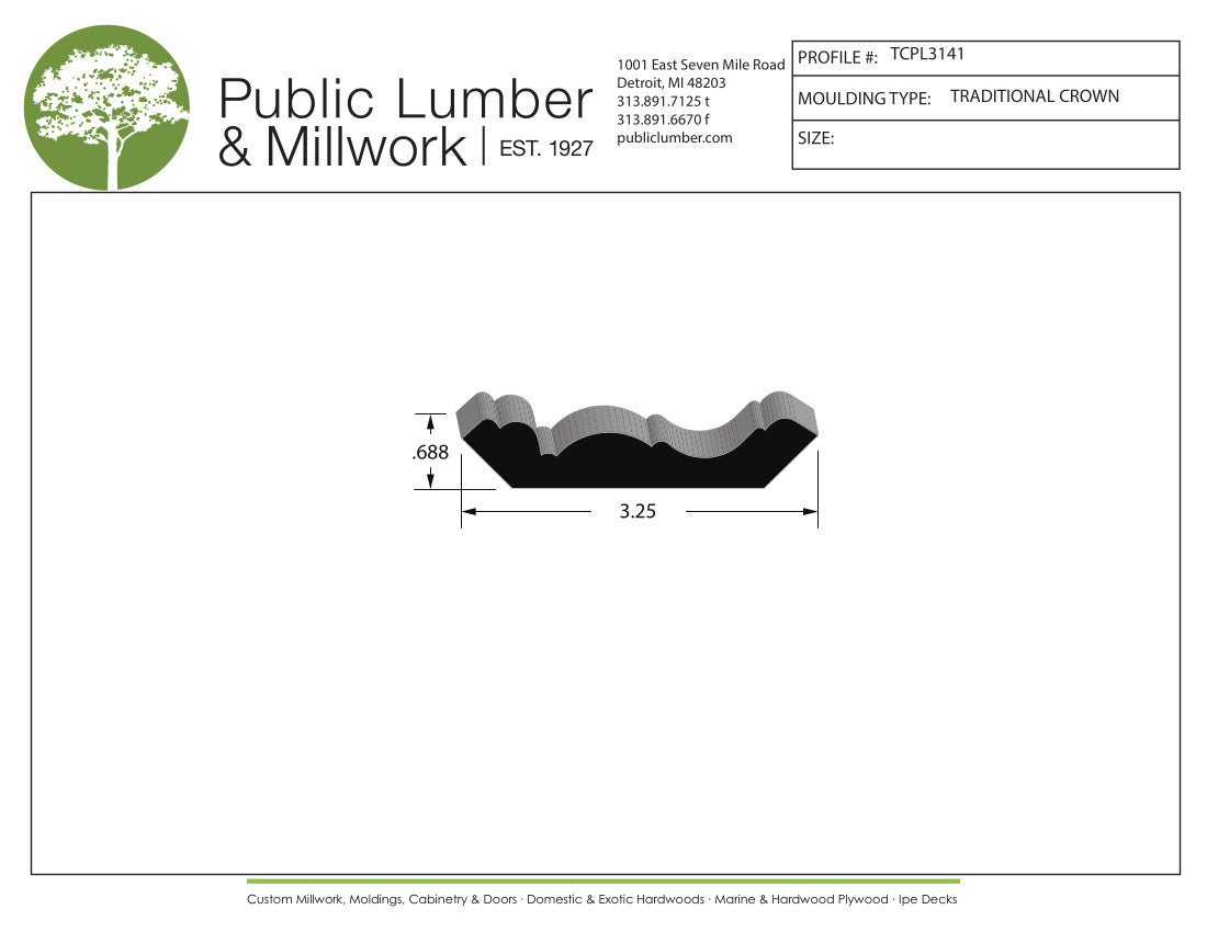 11/16"x3-1/4" Traditional Crown TCPL3141