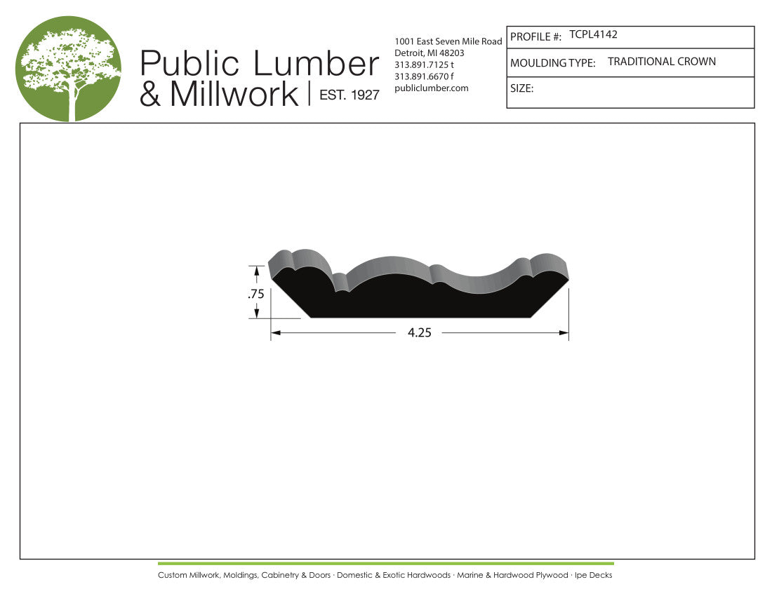3/4"x4-1/4" Traditional Crown TCPL4142