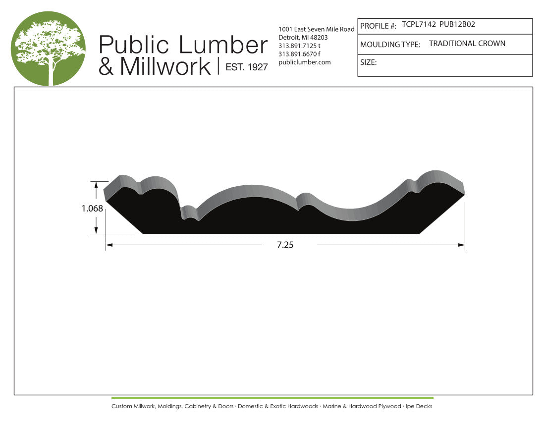 1-1/16"x7-1/4" Traditional Crown TCPL7142