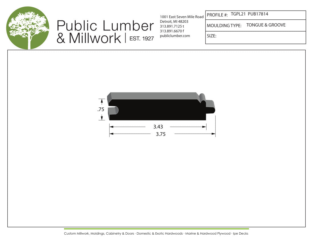 3/4"x3-3/4" Tongue and Groove TGPL21