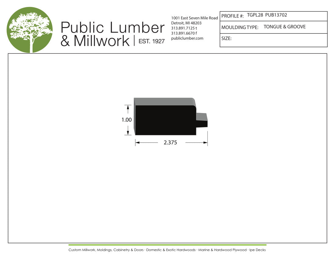 1"x2-3/8" Tongue and Groove TGPL28