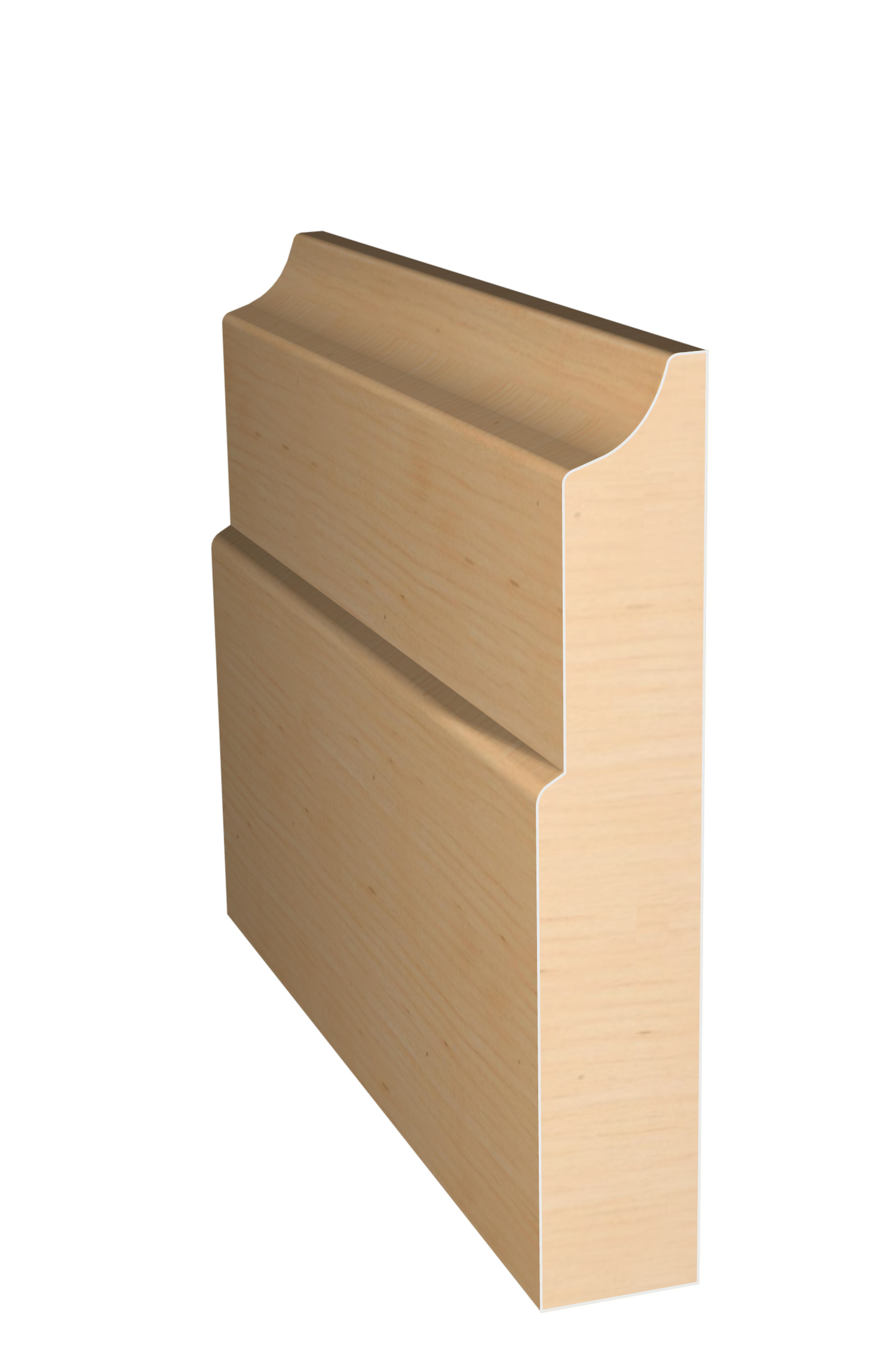 Three dimensional rendering of custom base wood molding BAPL41210 made by Public Lumber Company in Detroit.