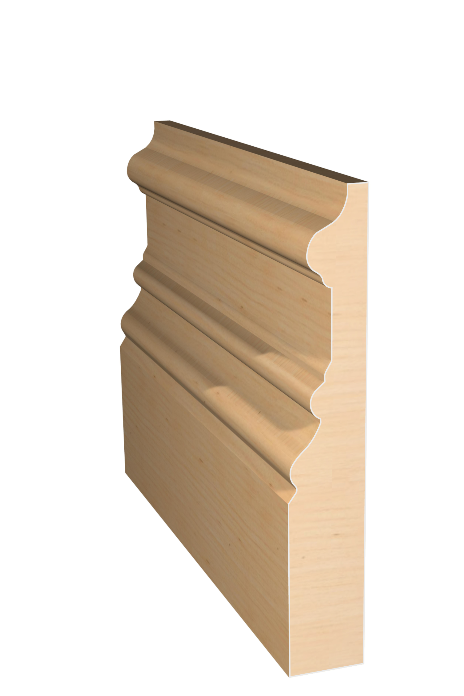 Three dimensional rendering of custom base wood molding BAPL4122 made by Public Lumber Company in Detroit.