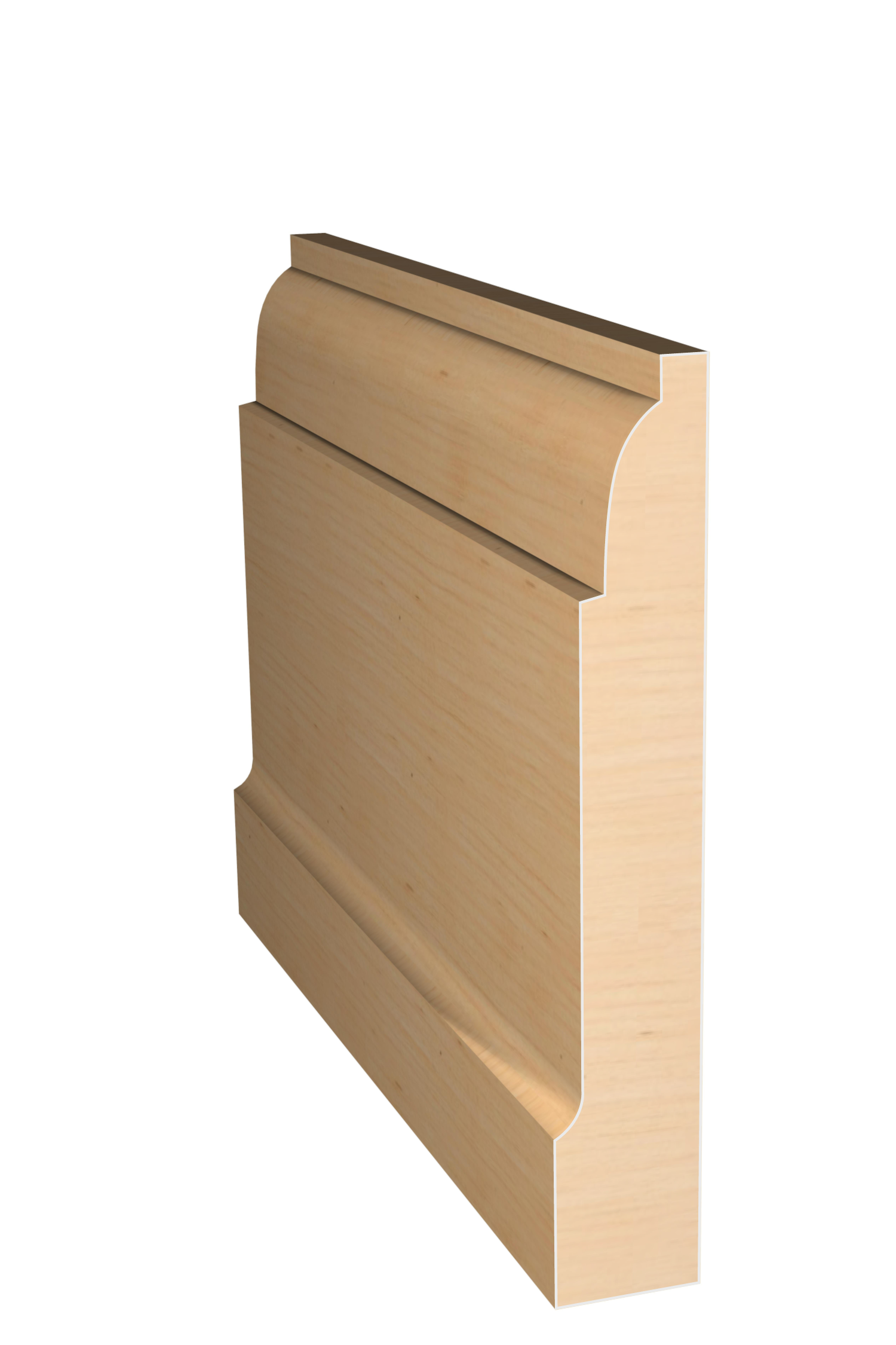 Three dimensional rendering of custom base wood molding BAPL41220 made by Public Lumber Company in Detroit.