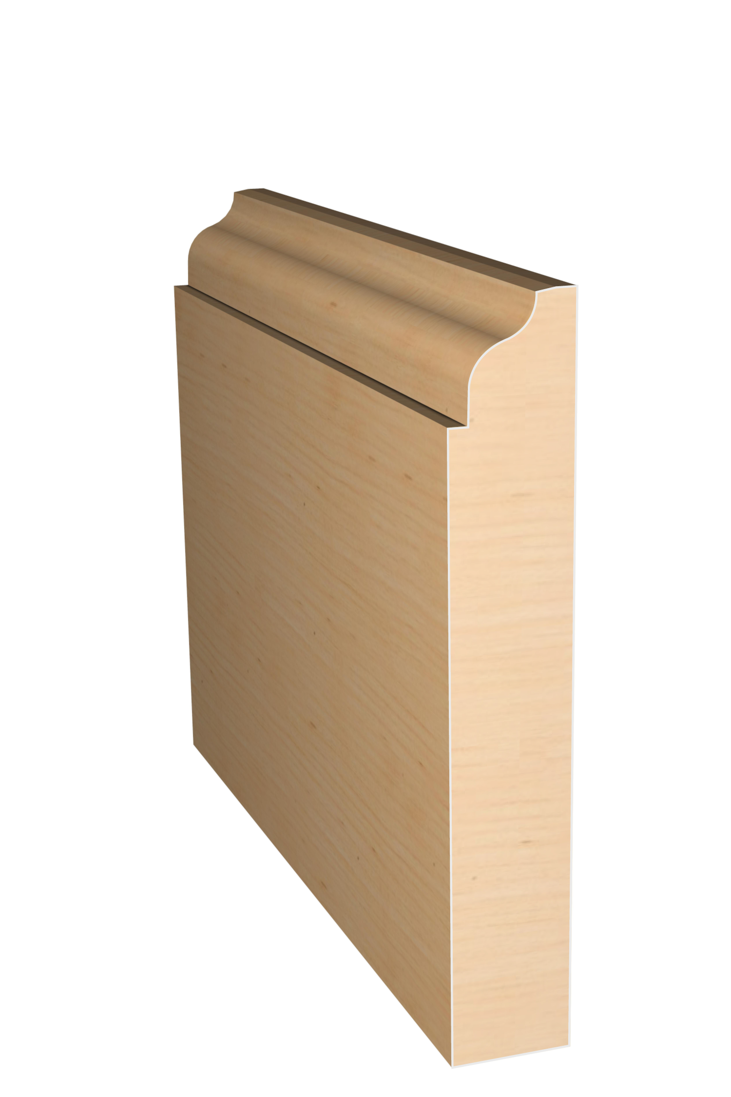 Three dimensional rendering of custom base wood molding BAPL41221 made by Public Lumber Company in Detroit.