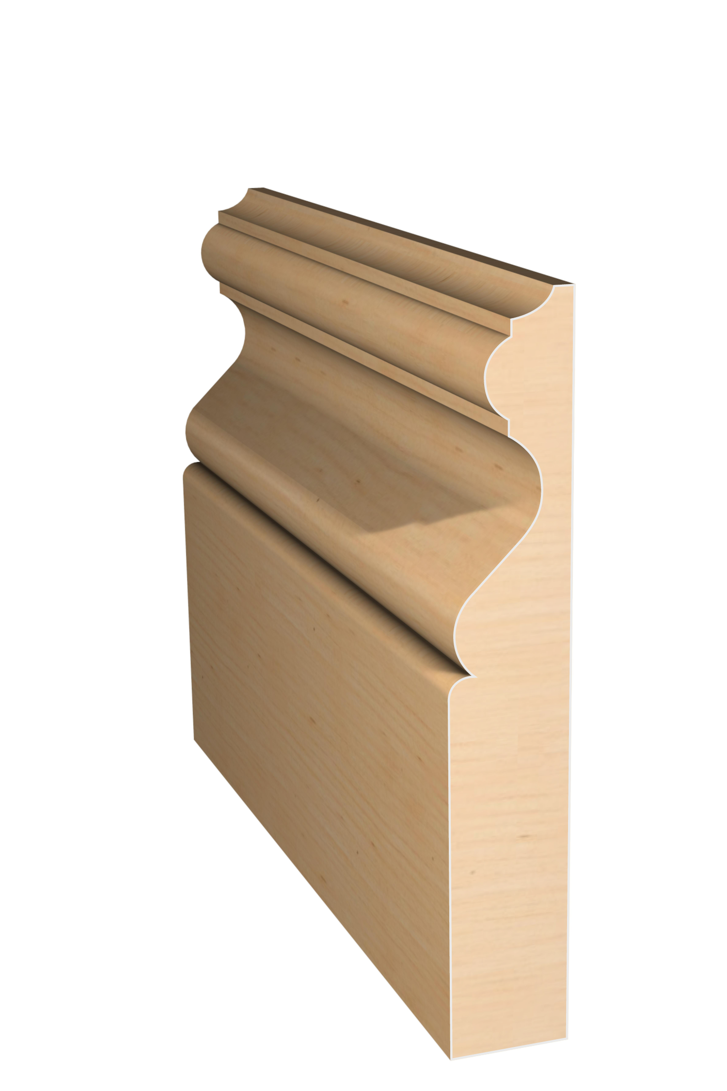Three dimensional rendering of custom base wood molding BAPL4129 made by Public Lumber Company in Detroit.