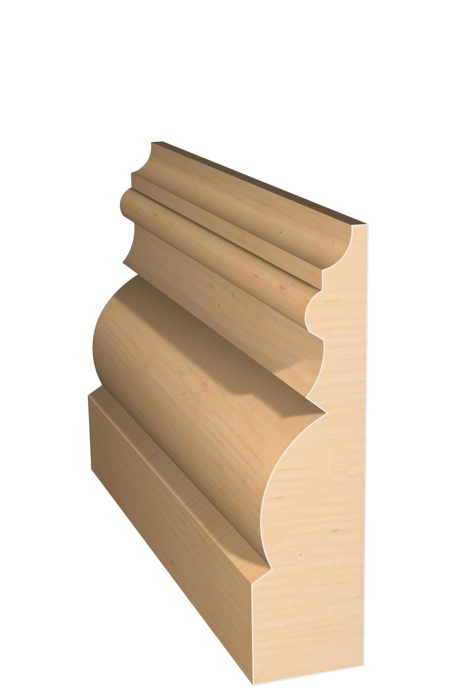 Three dimensional rendering of custom base wood molding BAPL413 made by Public Lumber Company in Detroit.