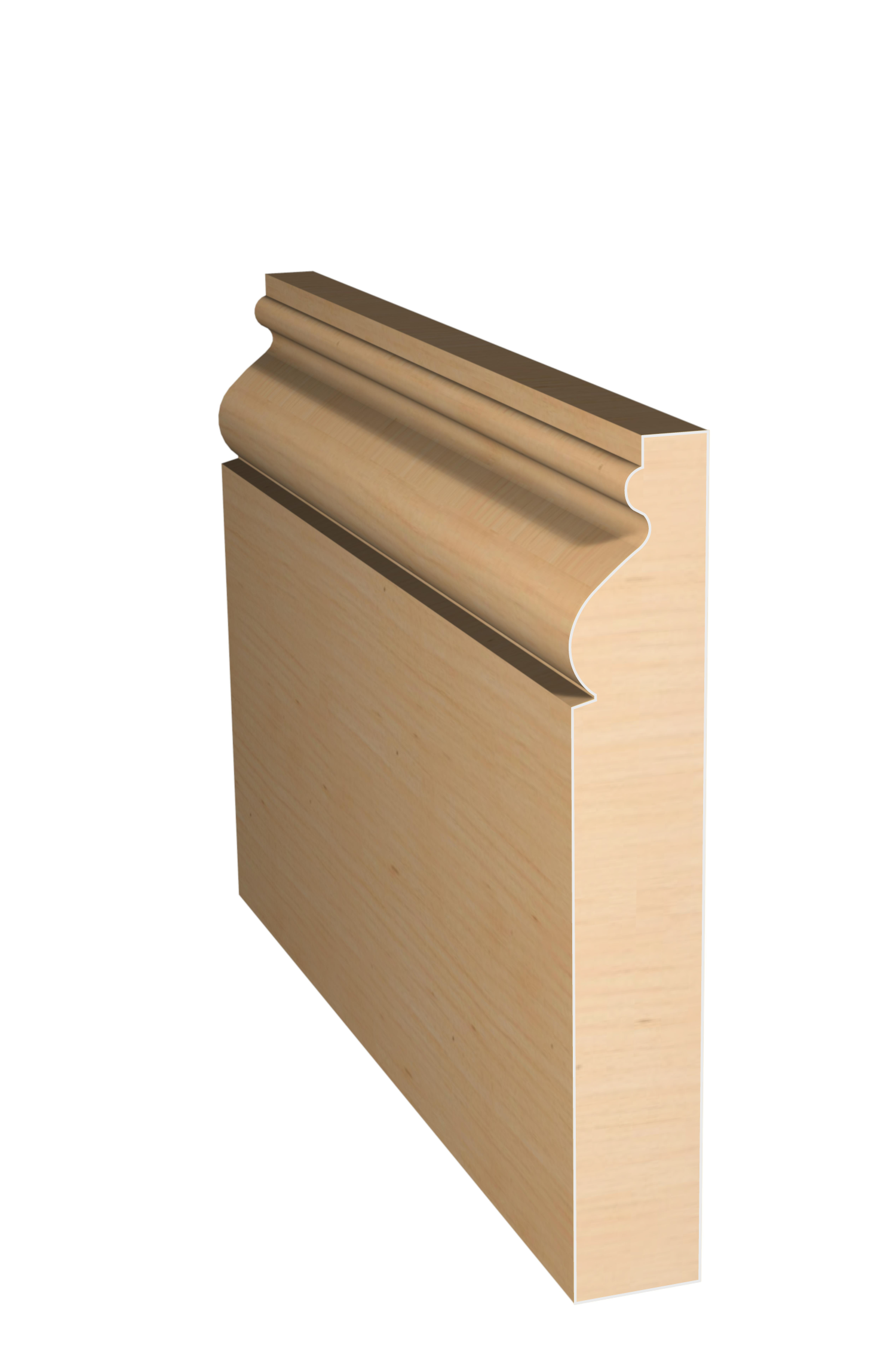Three dimensional rendering of custom base wood molding BAPL414 made by Public Lumber Company in Detroit.