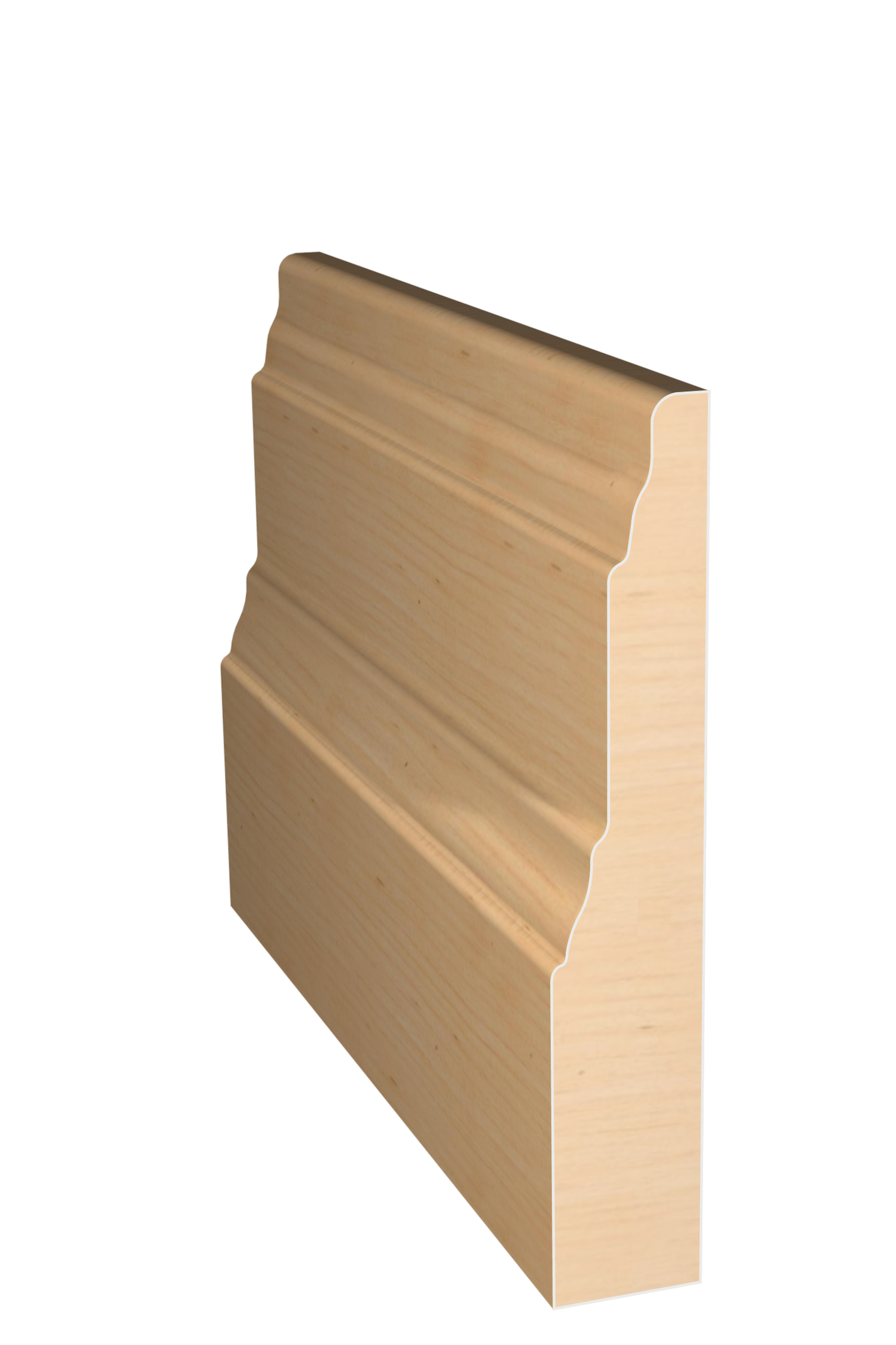 Three dimensional rendering of custom base wood molding BAPL4149 made by Public Lumber Company in Detroit.