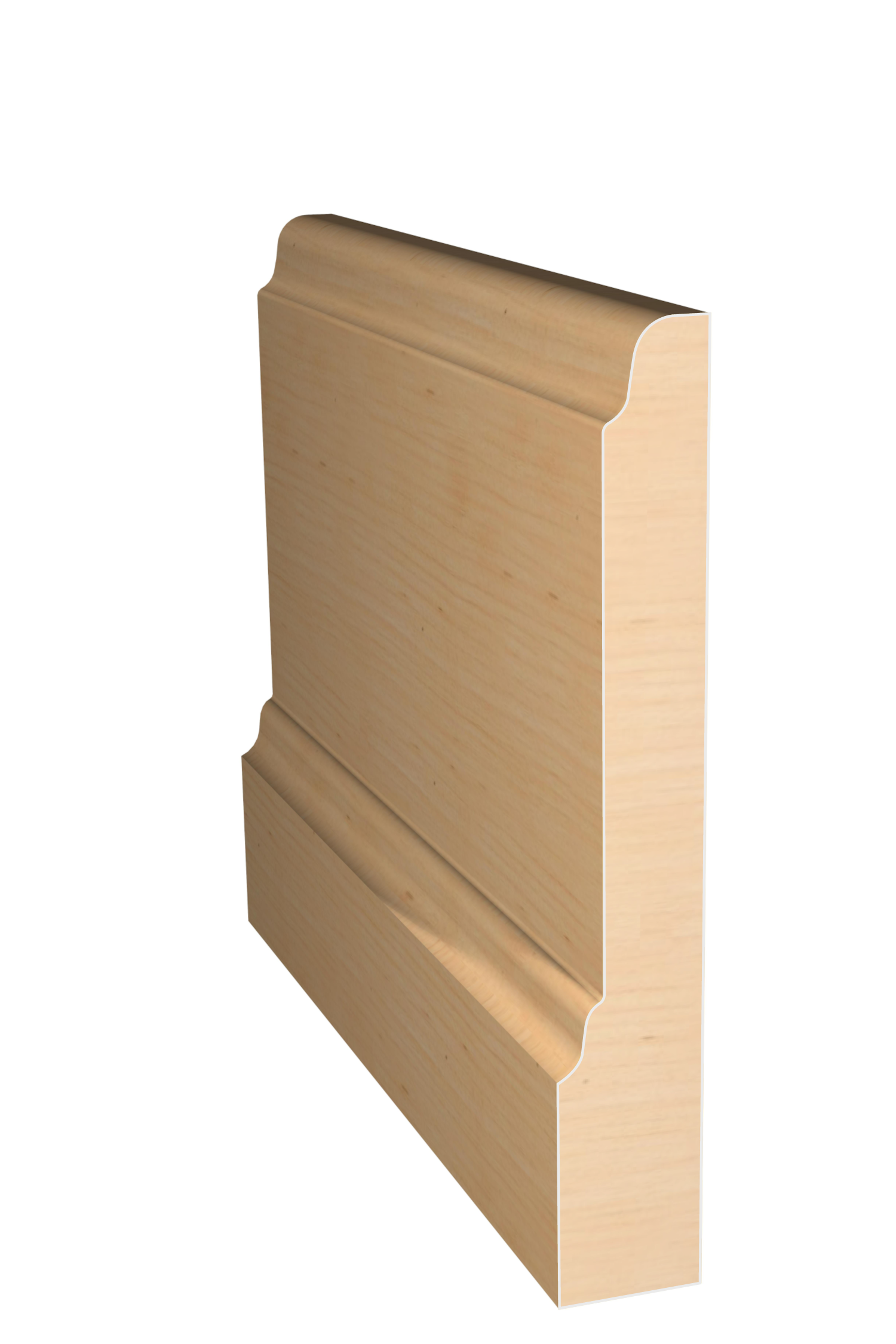 Three dimensional rendering of custom base wood molding BAPL4342 made by Public Lumber Company in Detroit.