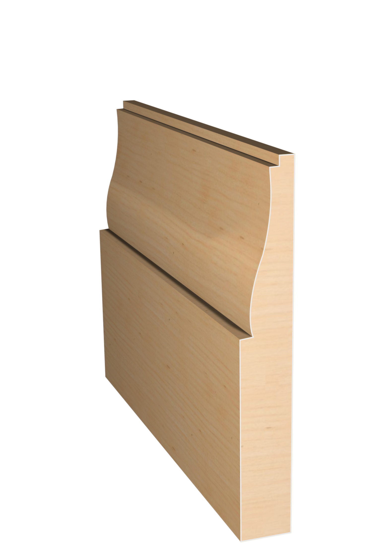 Three dimensional rendering of custom base wood molding BAPL4381 made by Public Lumber Company in Detroit.