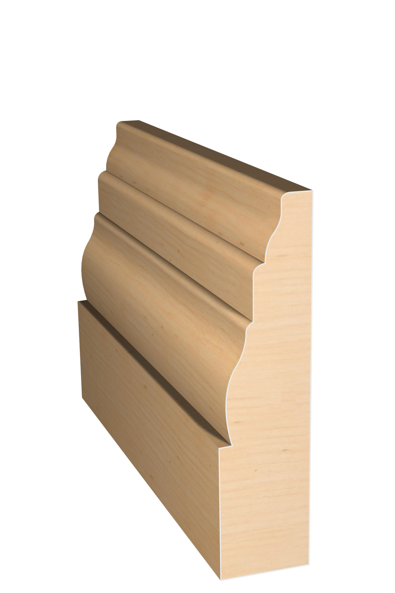 Three dimensional rendering of custom base wood molding BAPL48 made by Public Lumber Company in Detroit.