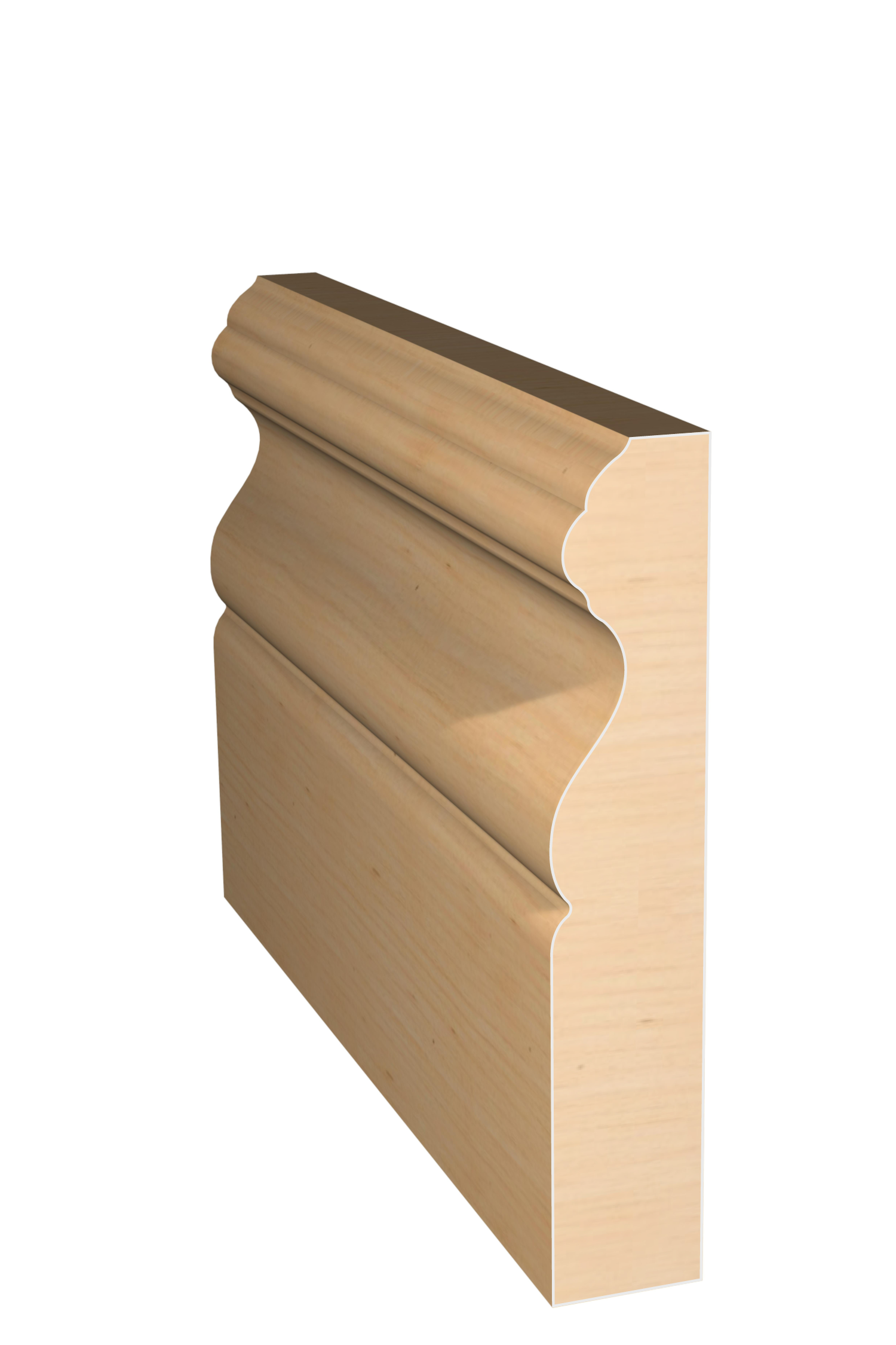 Three dimensional rendering of custom base wood molding BAPL49 made by Public Lumber Company in Detroit.