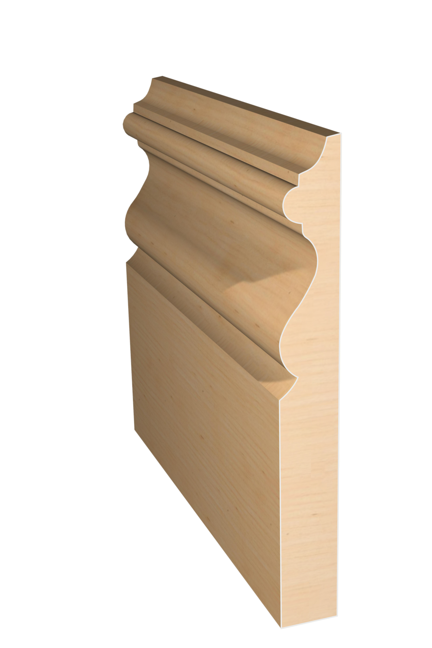 Three dimensional rendering of custom base wood molding BAPL51212 made by Public Lumber Company in Detroit.
