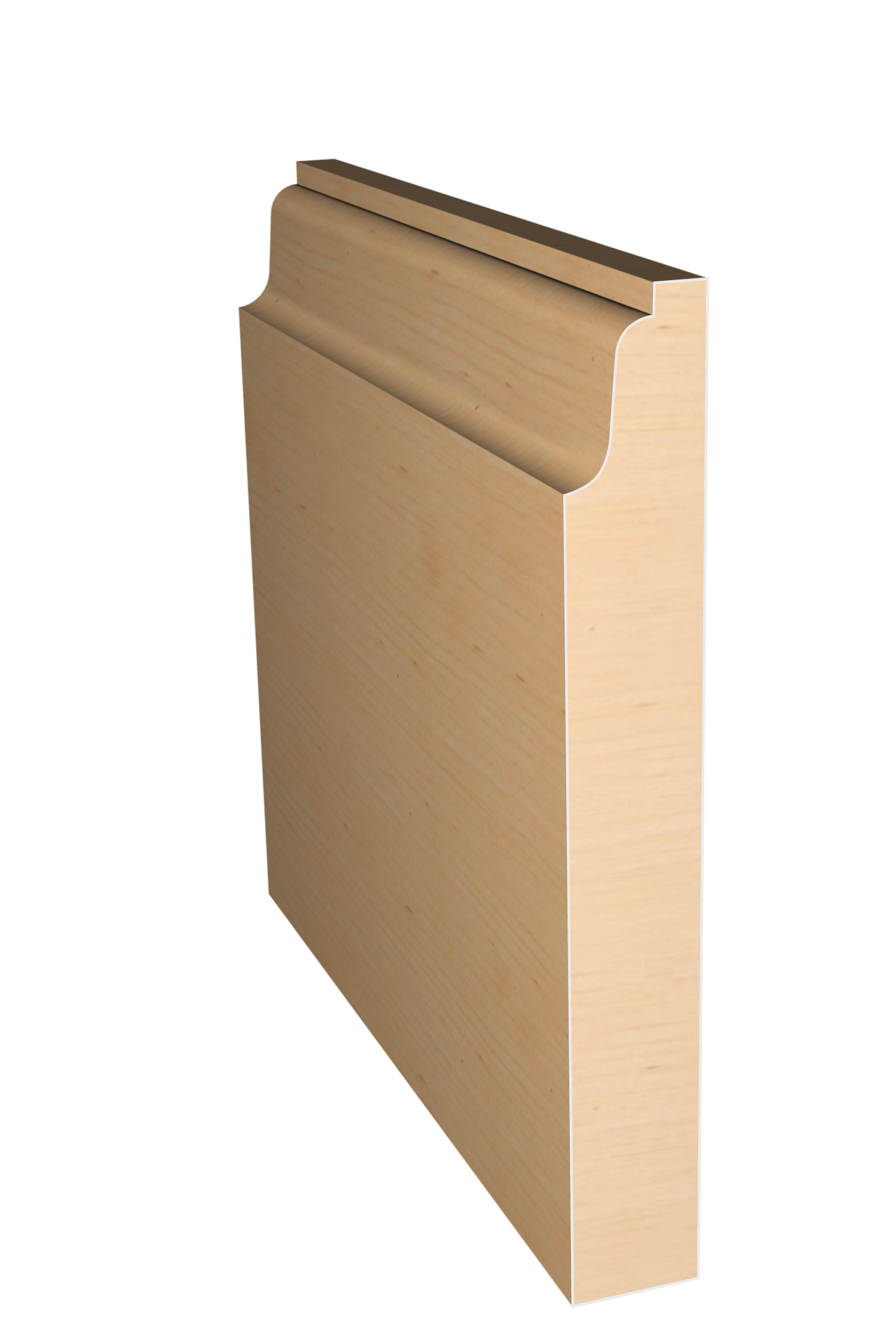 Three dimensional rendering of custom base wood molding BAPL51214 made by Public Lumber Company in Detroit.