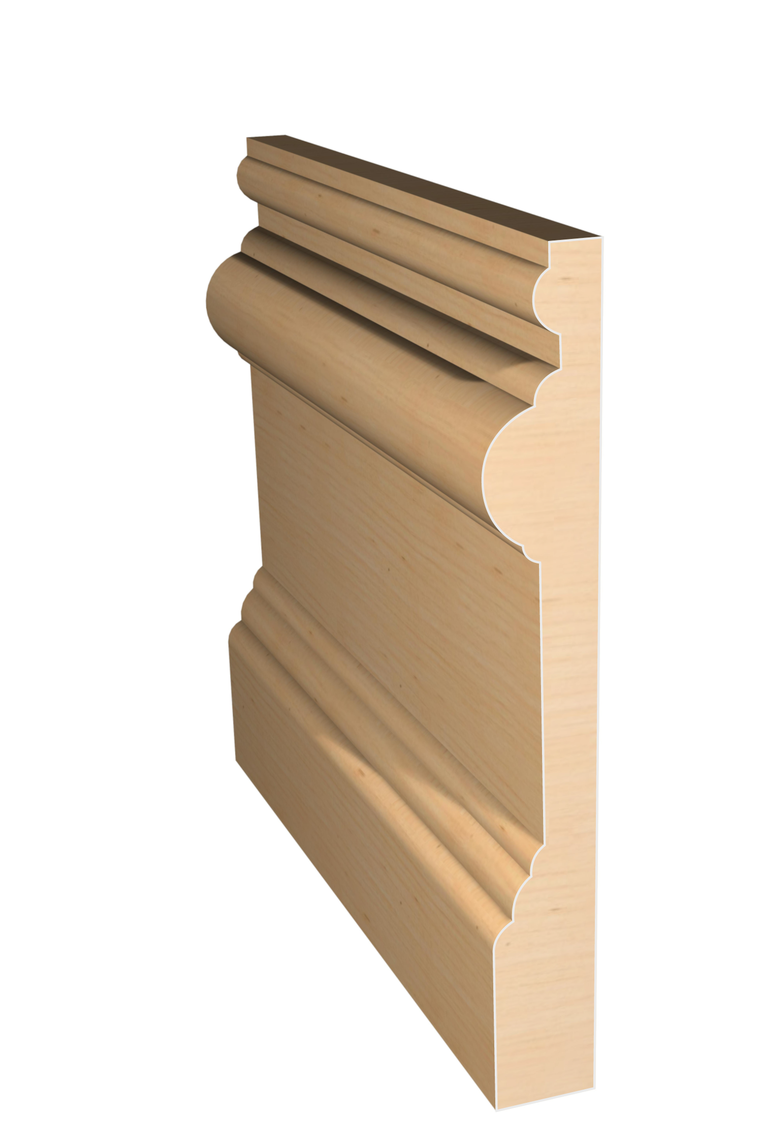 Three dimensional rendering of custom base wood molding BAPL51218 made by Public Lumber Company in Detroit.