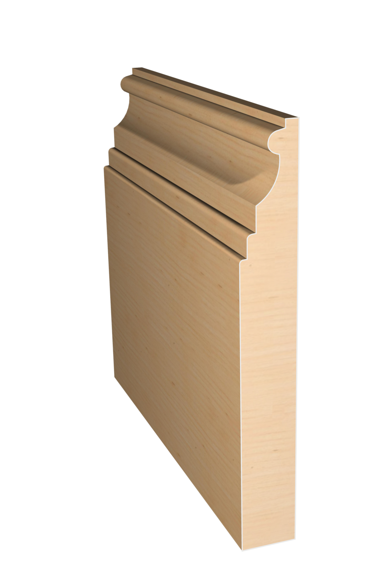Three dimensional rendering of custom base wood molding BAPL51220 made by Public Lumber Company in Detroit.