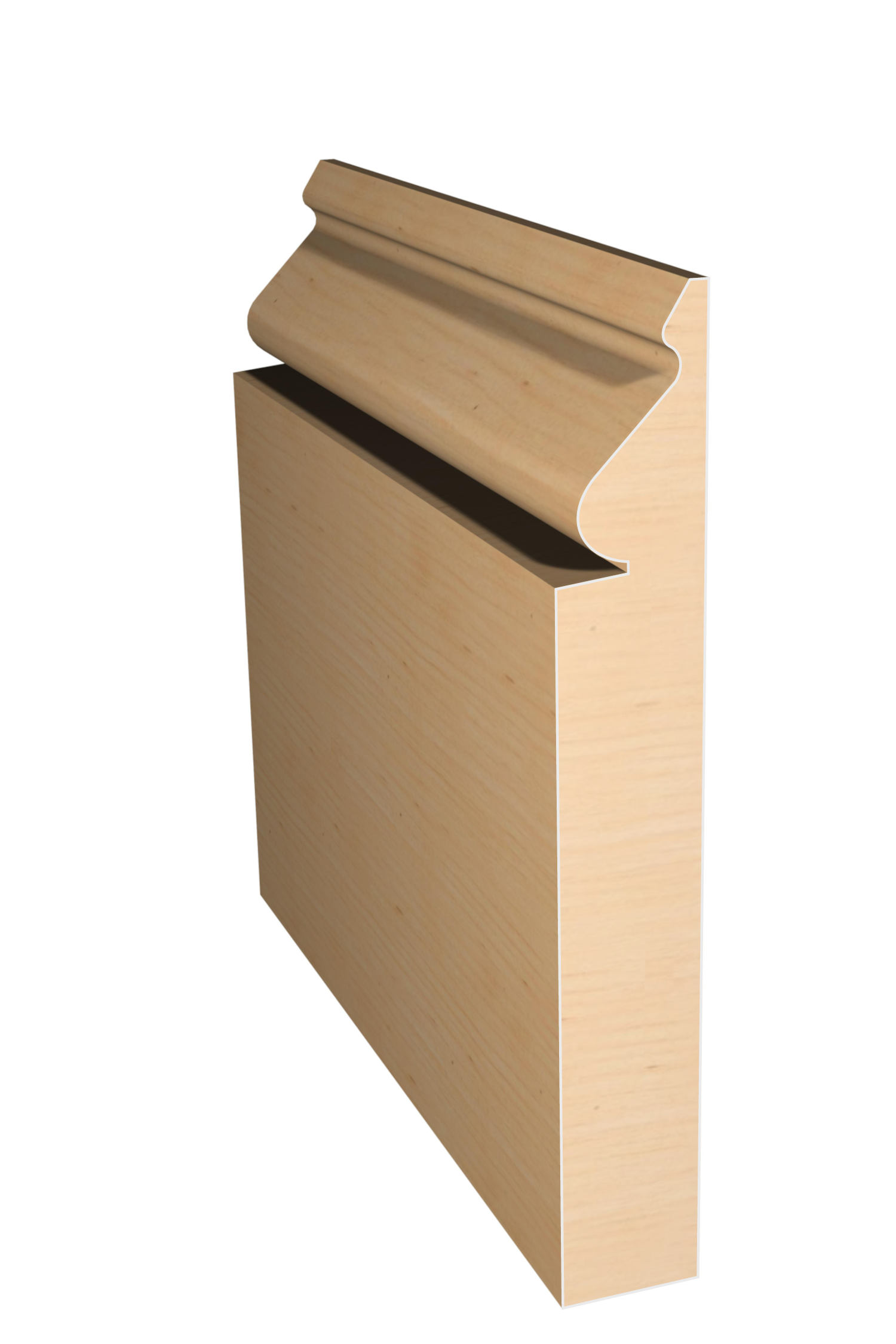 Three dimensional rendering of custom base wood molding BAPL51227 made by Public Lumber Company in Detroit.