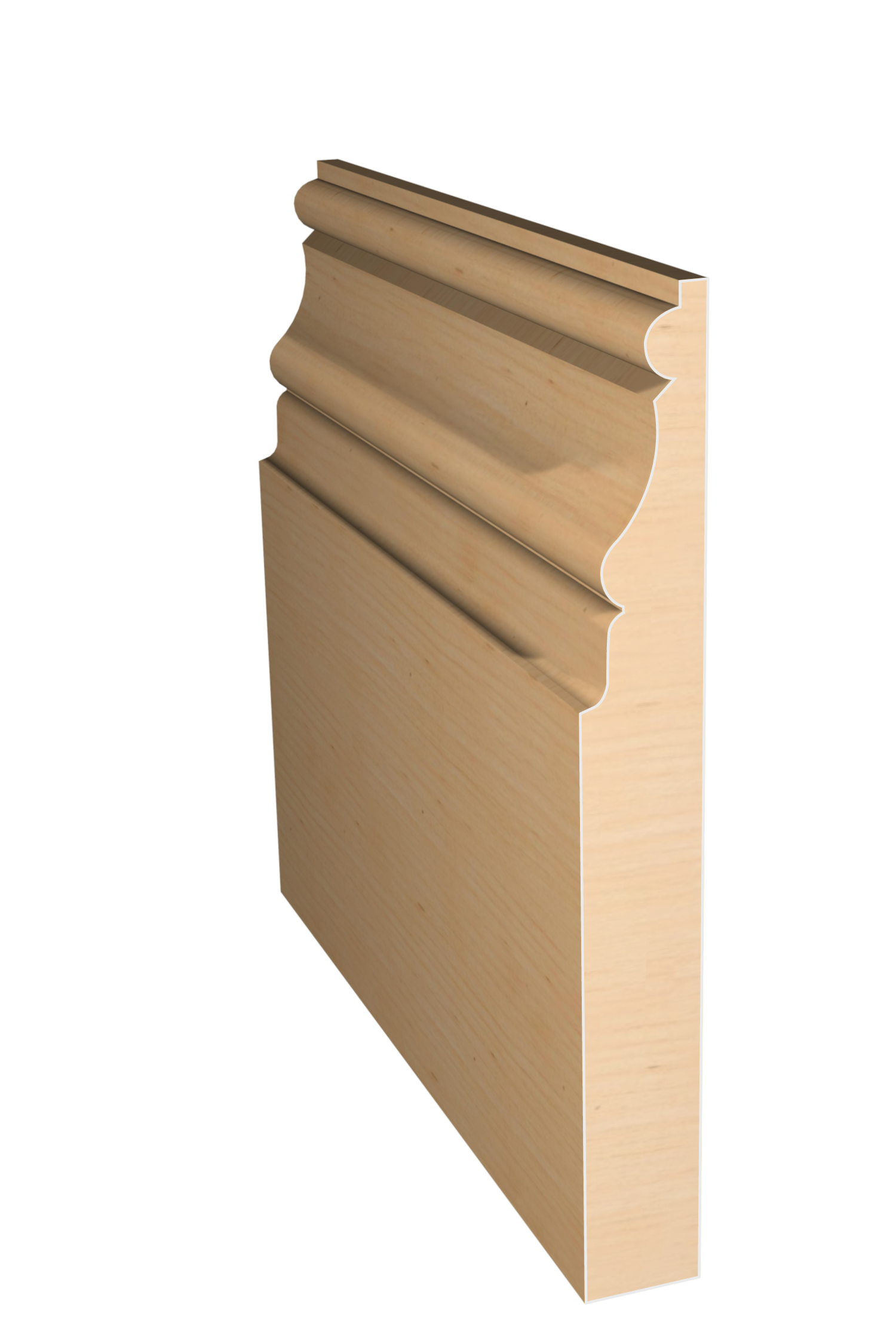 Three dimensional rendering of custom base wood molding BAPL51228 made by Public Lumber Company in Detroit.