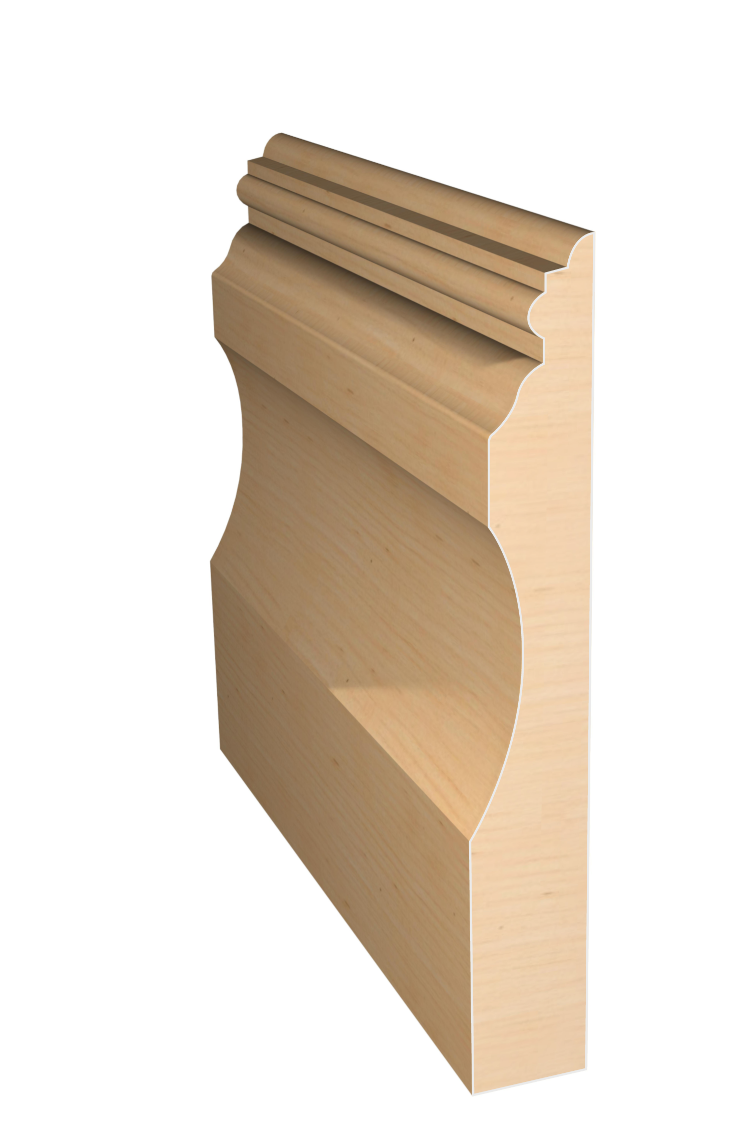 Three dimensional rendering of custom base wood molding BAPL51229 made by Public Lumber Company in Detroit.