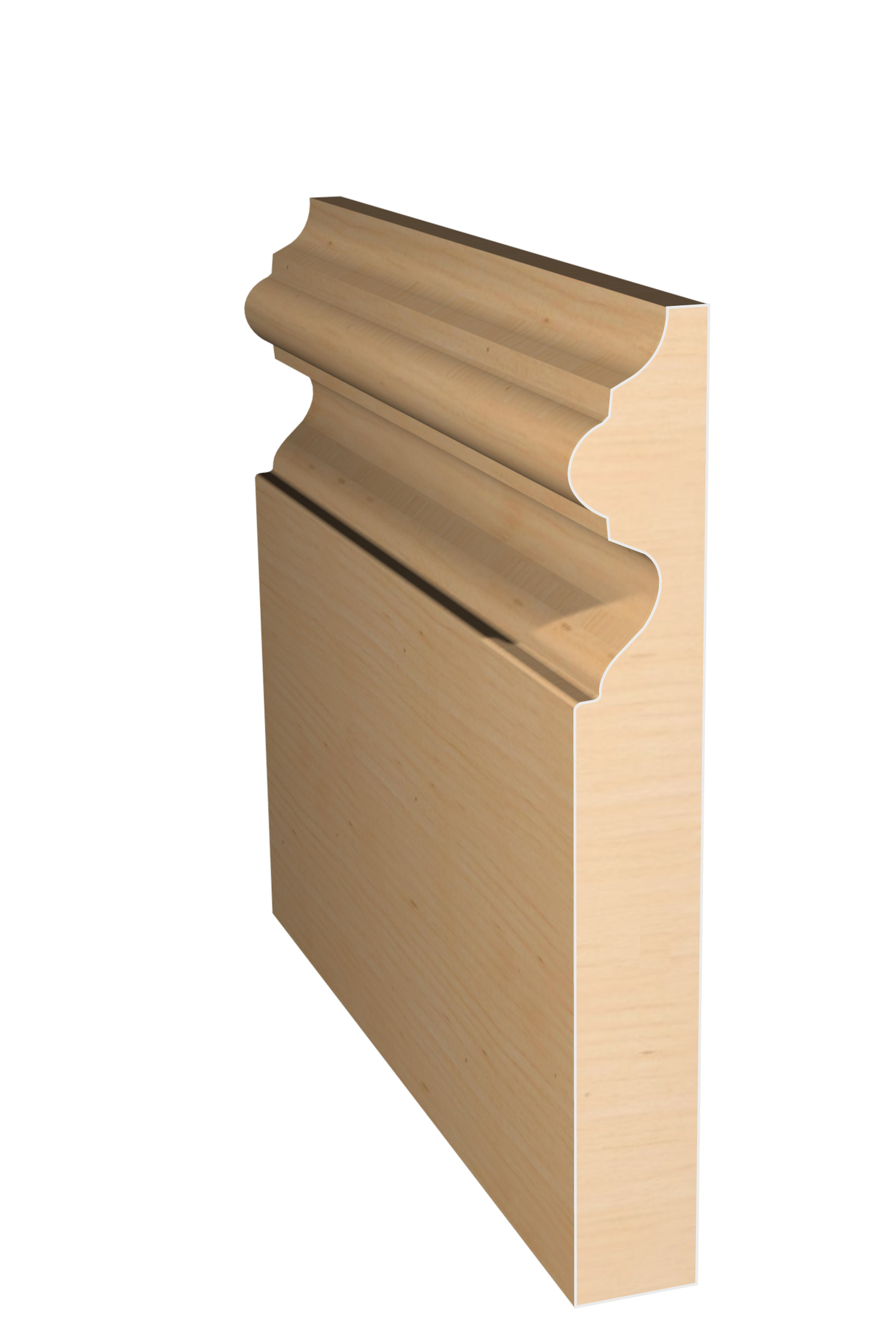 Three dimensional rendering of custom base wood molding BAPL514 made by Public Lumber Company in Detroit.