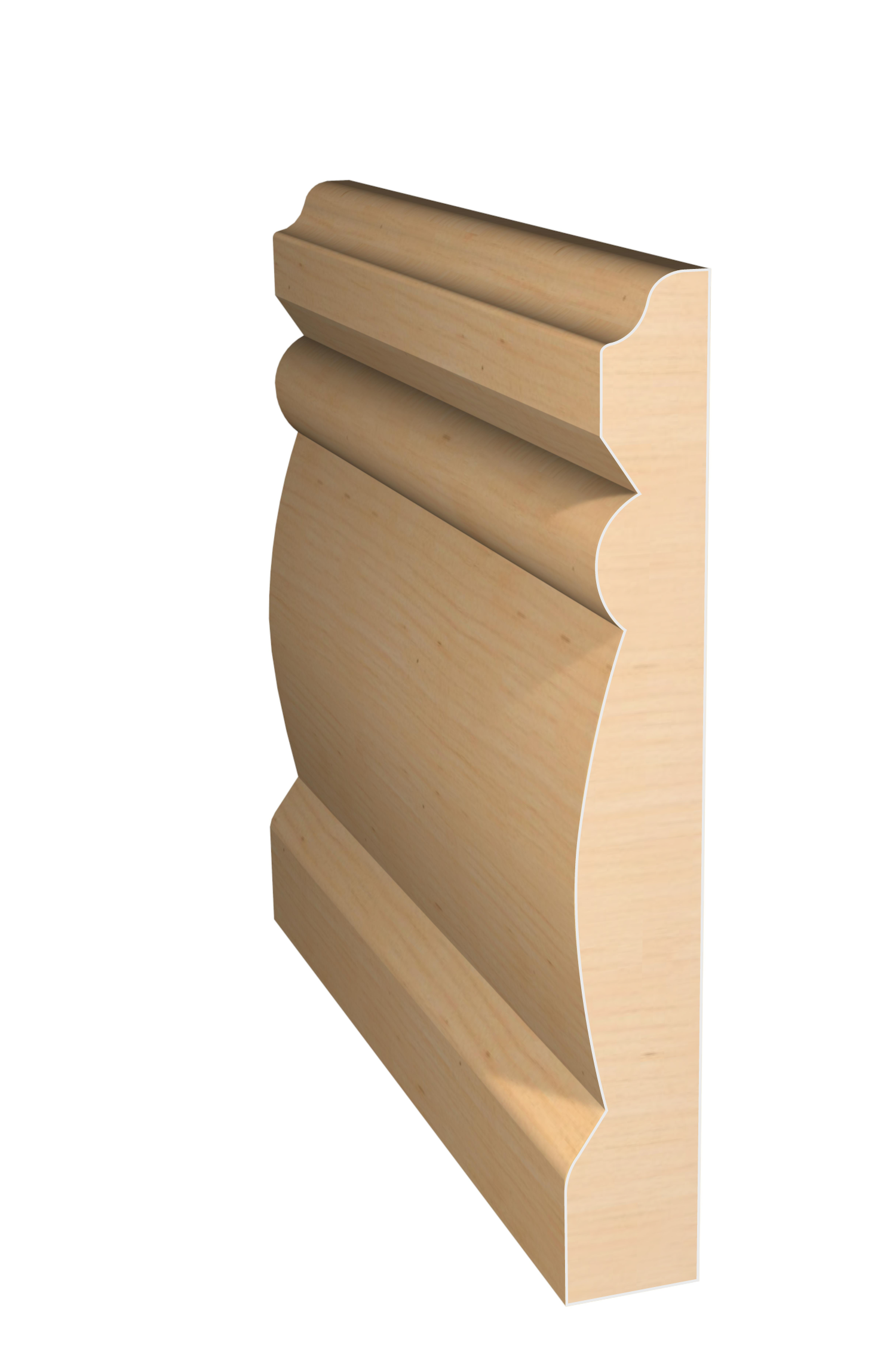 Three dimensional rendering of custom base wood molding BAPL51422 made by Public Lumber Company in Detroit.