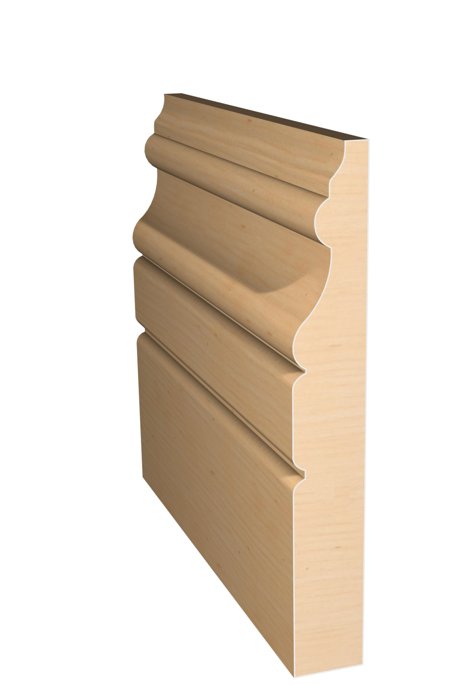 Three dimensional rendering of custom base wood molding BAPL5148 made by Public Lumber Company in Detroit.