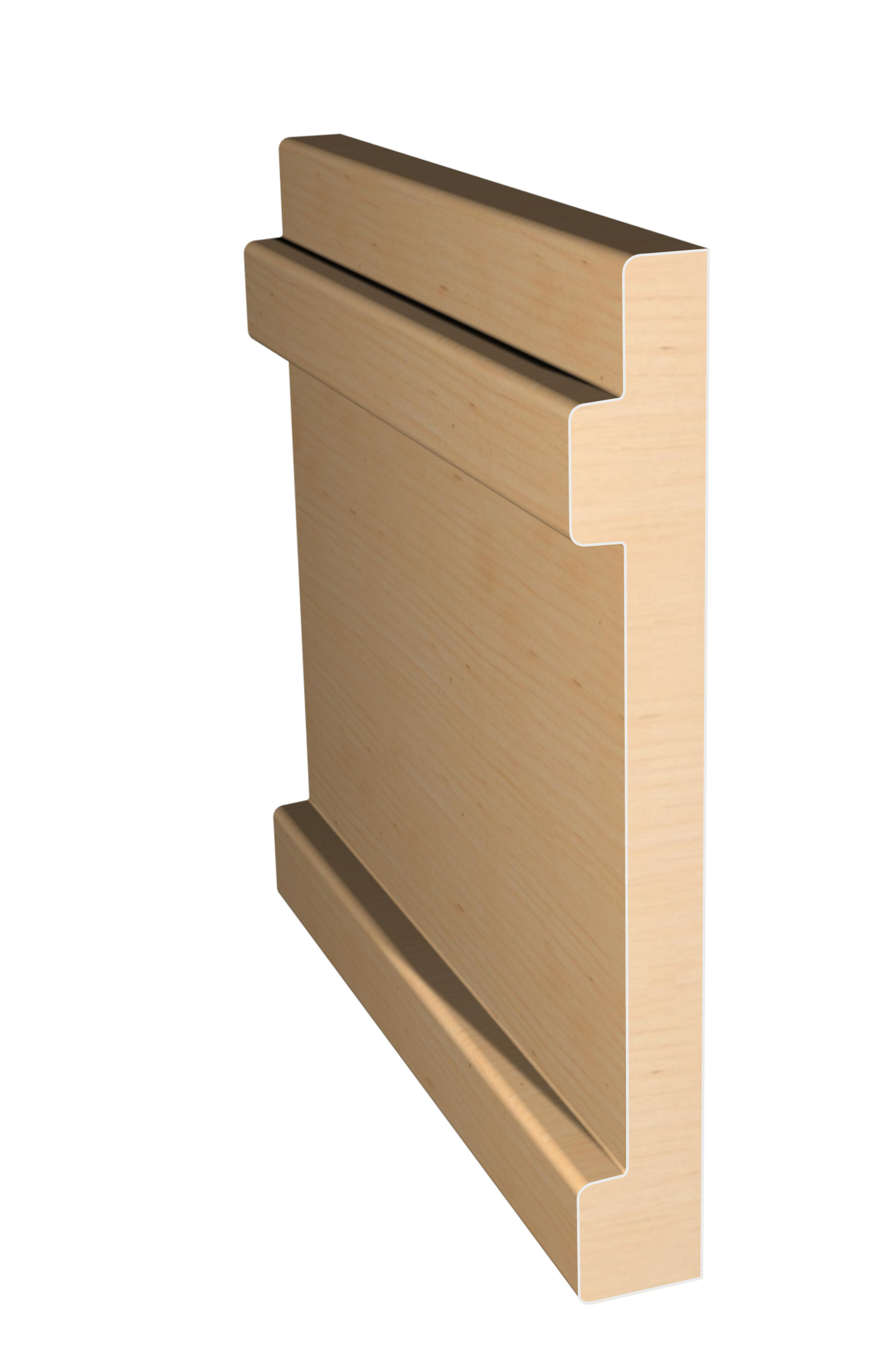 Three dimensional rendering of custom base wood molding BAPL5347 made by Public Lumber Company in Detroit.