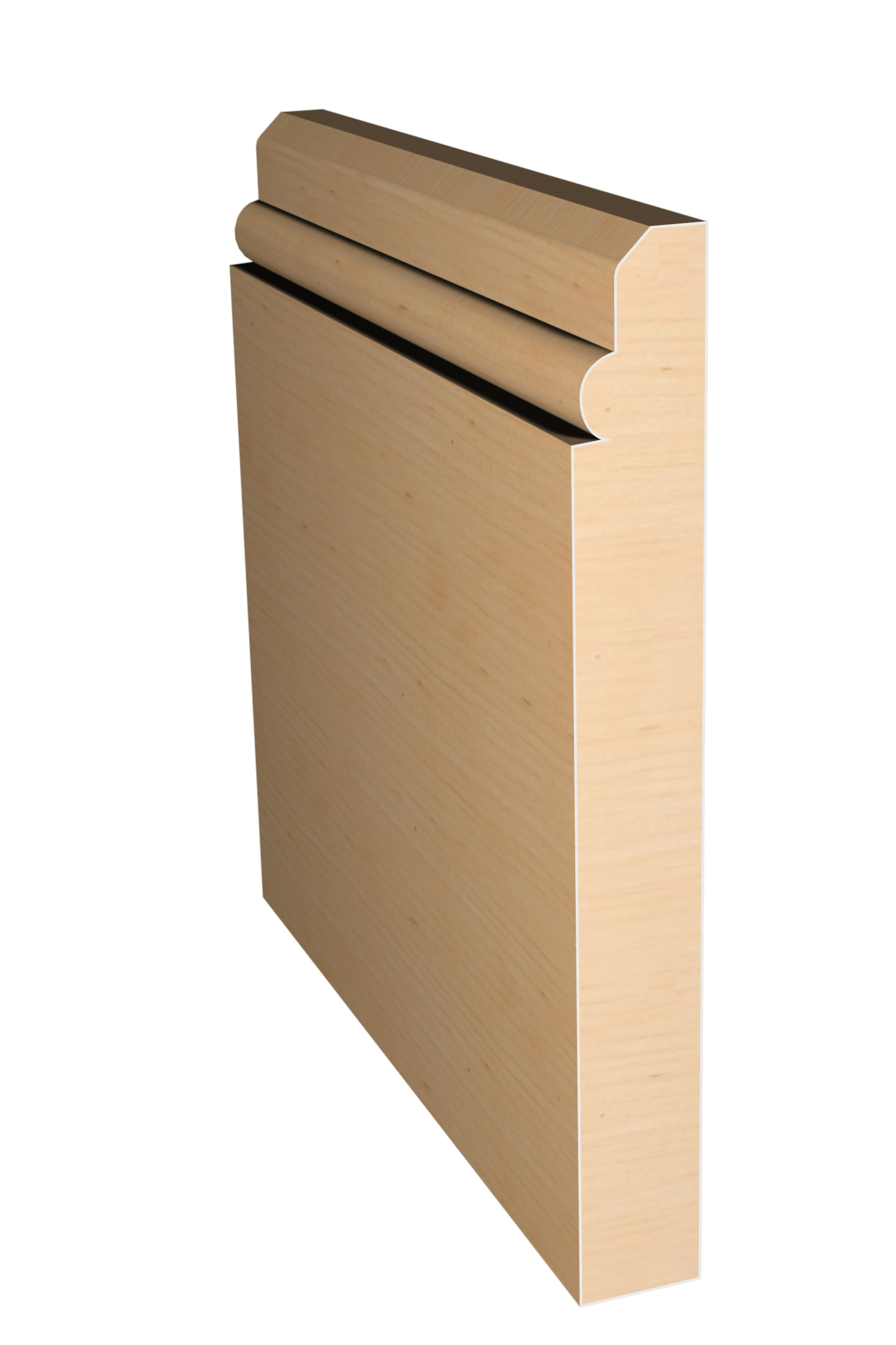 Three dimensional rendering of custom base wood molding BAPL61 made by Public Lumber Company in Detroit.