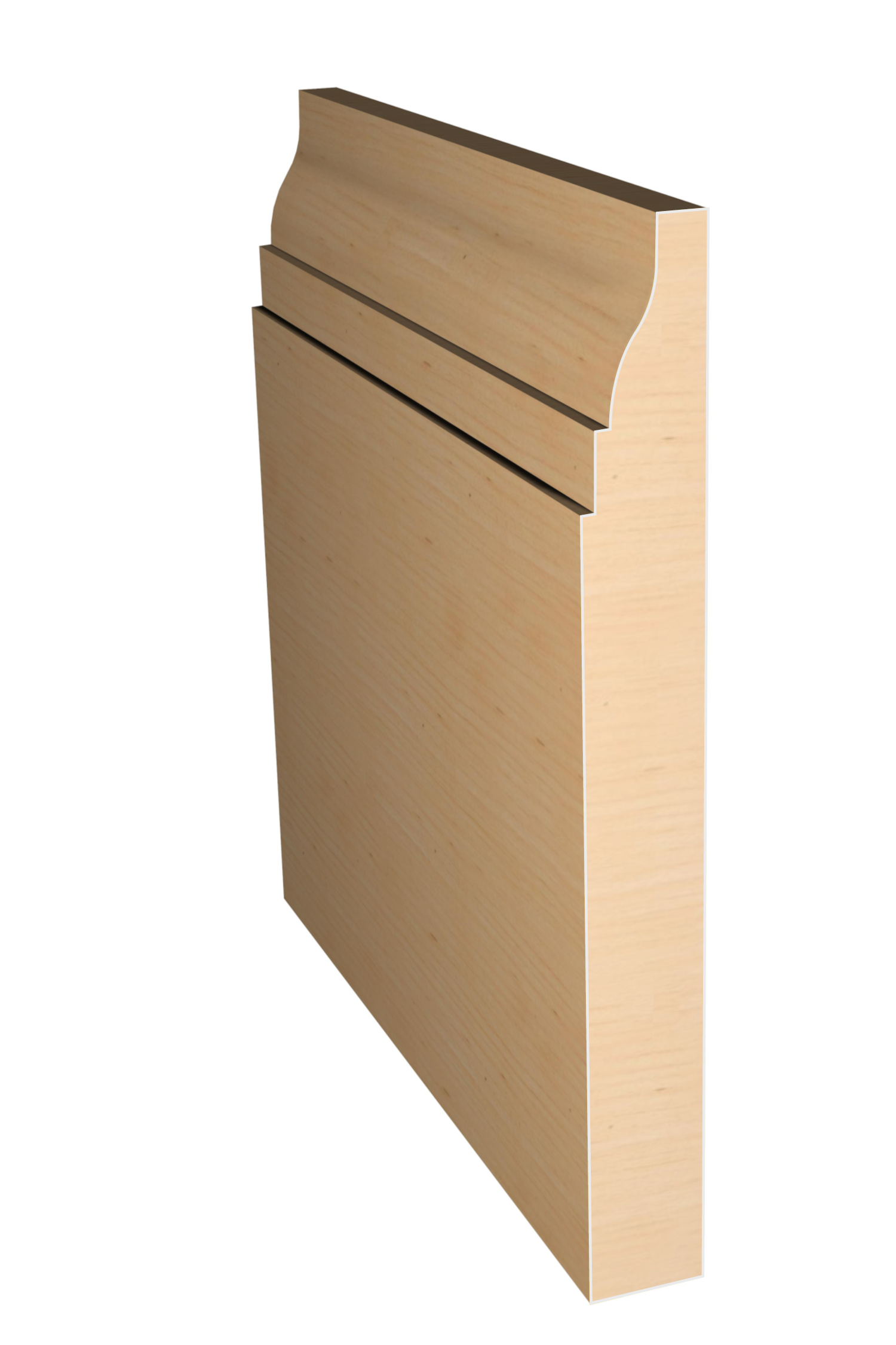 Three dimensional rendering of custom base wood molding BAPL6124 made by Public Lumber Company in Detroit.