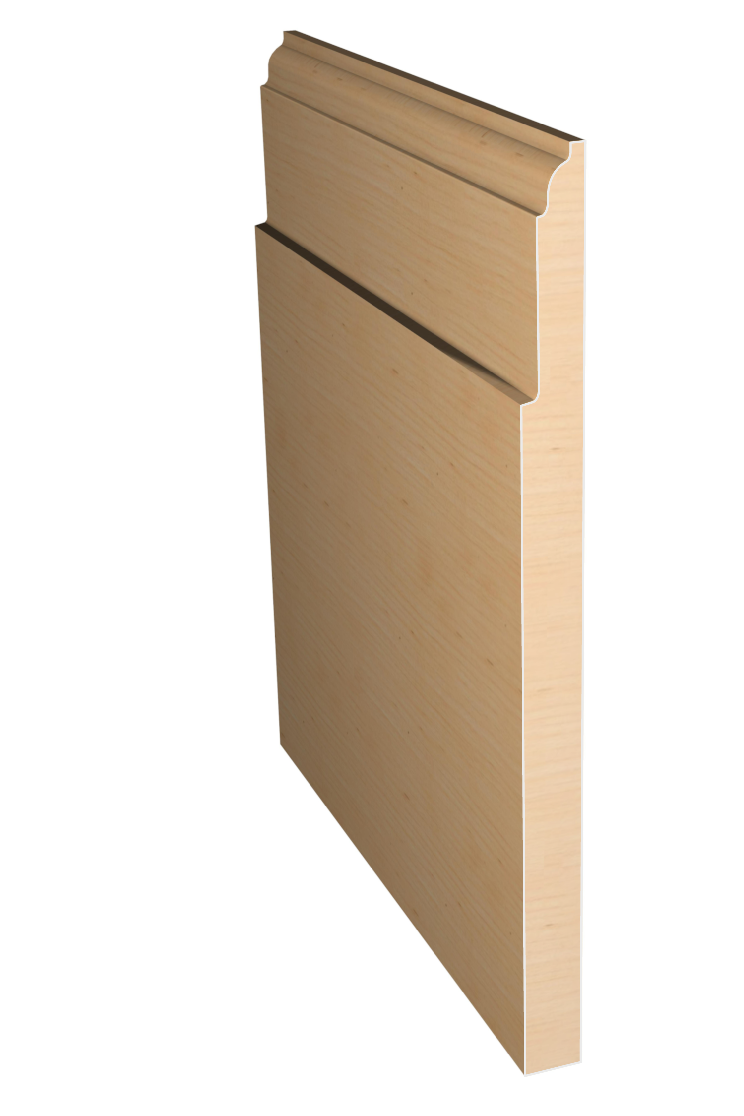 Three dimensional rendering of custom base wood molding BAPL7126 made by Public Lumber Company in Detroit.