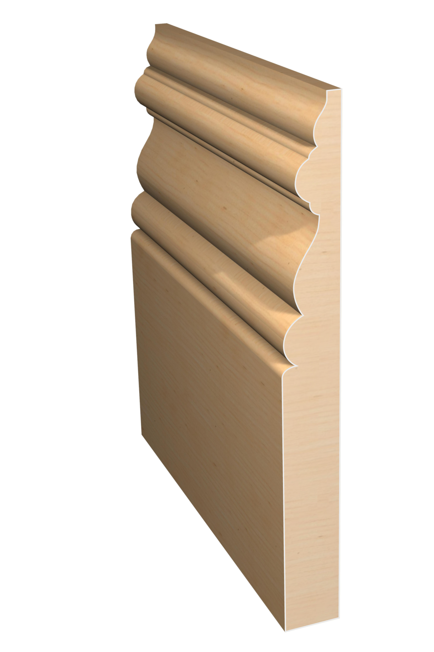Three dimensional rendering of custom base wood molding BAPL7141 made by Public Lumber Company in Detroit.
