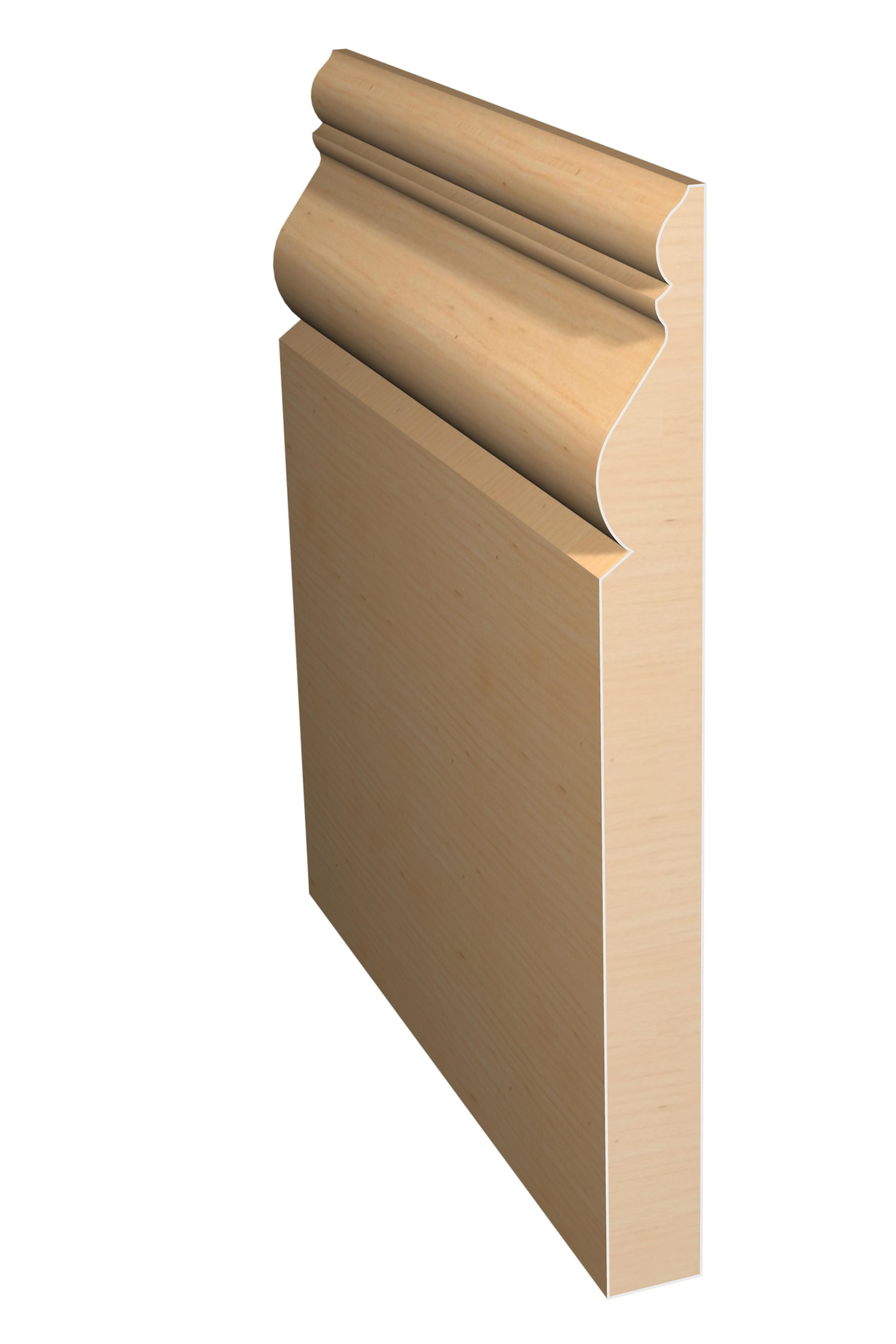 Three dimensional rendering of custom base wood molding BAPL71411 made by Public Lumber Company in Detroit.