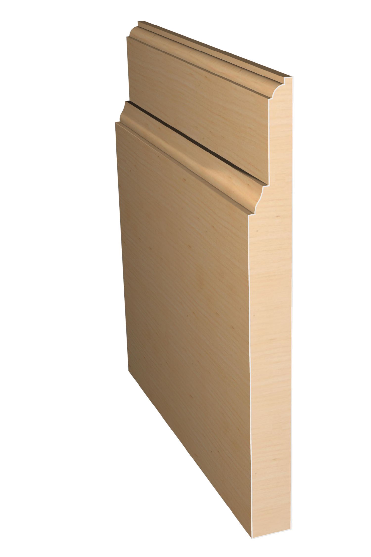 Three dimensional rendering of custom base wood molding BAPL71419 made by Public Lumber Company in Detroit.