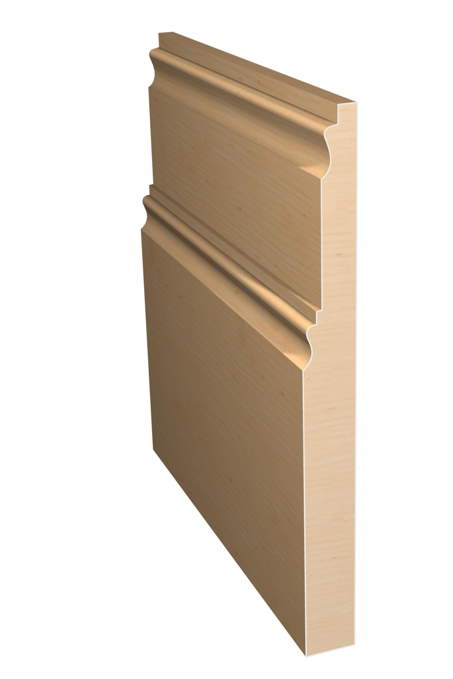 Three dimensional rendering of custom base wood molding BAPL78 made by Public Lumber Company in Detroit.