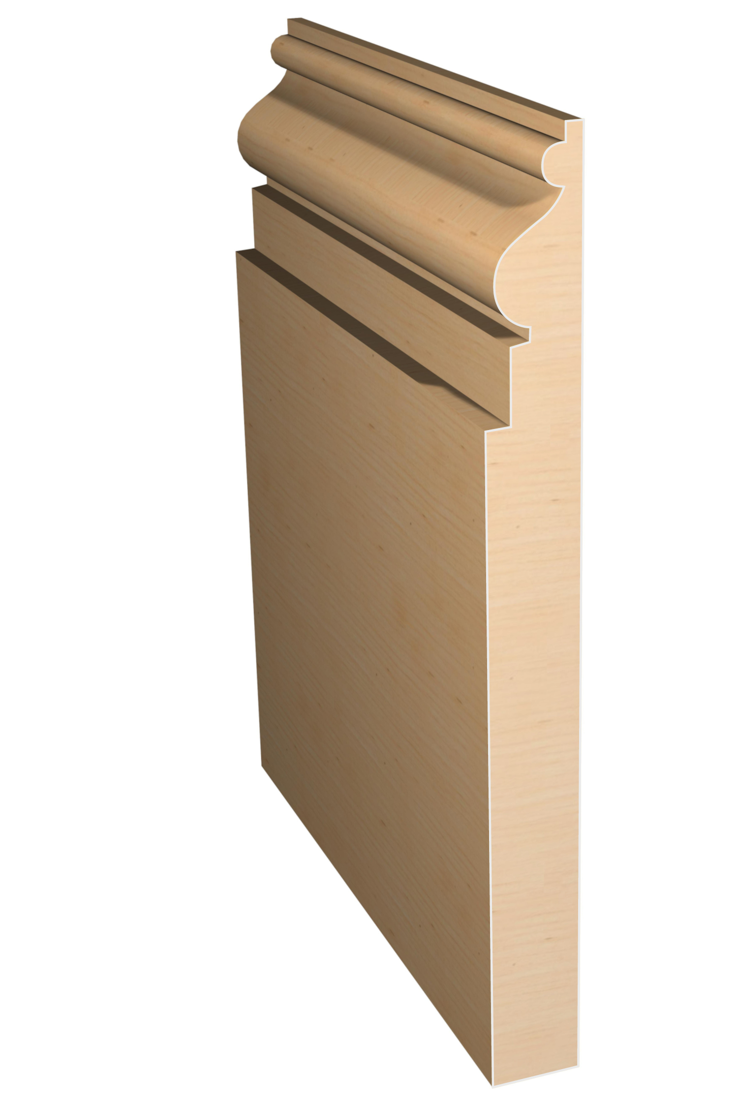 Three dimensional rendering of custom base wood molding BAPL8141 made by Public Lumber Company in Detroit.