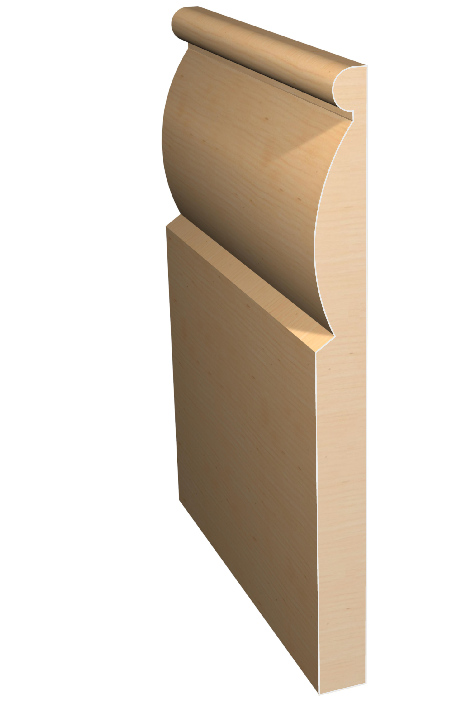 Three dimensional rendering of custom base wood molding BAPL9181 made by Public Lumber Company in Detroit.