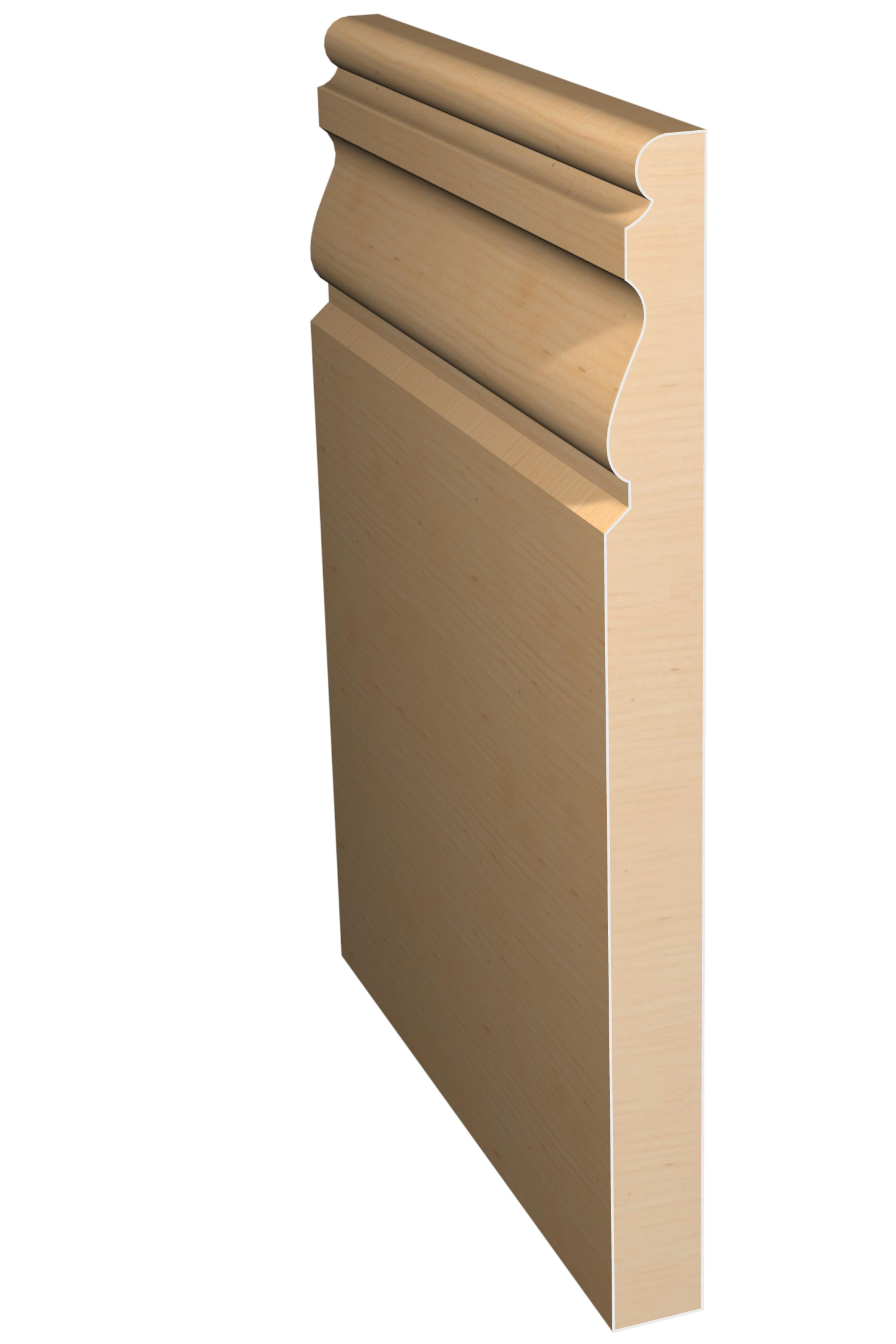 Three dimensional rendering of custom base wood molding BAPL92 made by Public Lumber Company in Detroit.